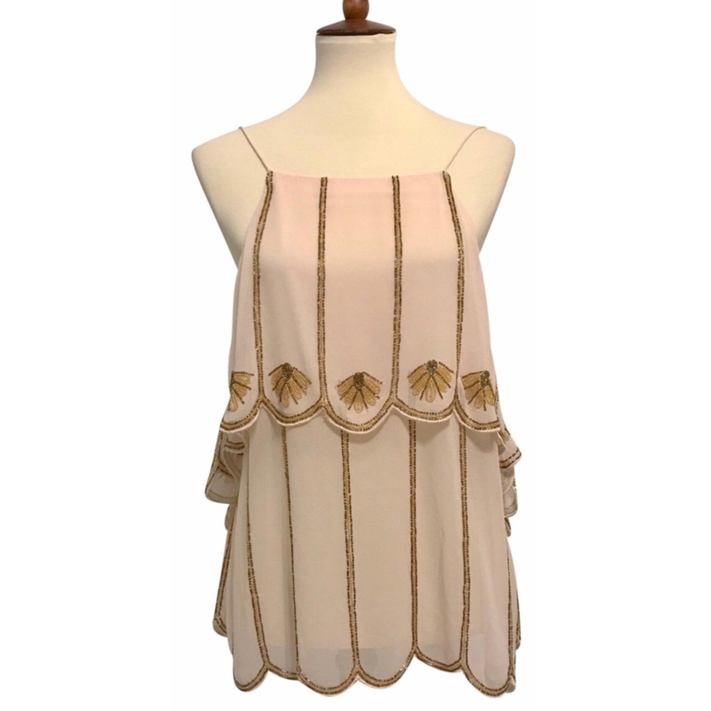 Rare Free People Blush Beaded Art Deco Camisole